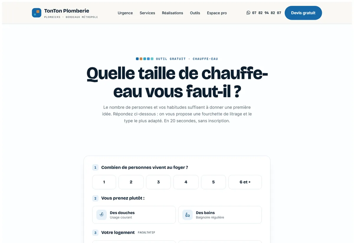 Aperçu du calculateur de taille de chauffe-eau