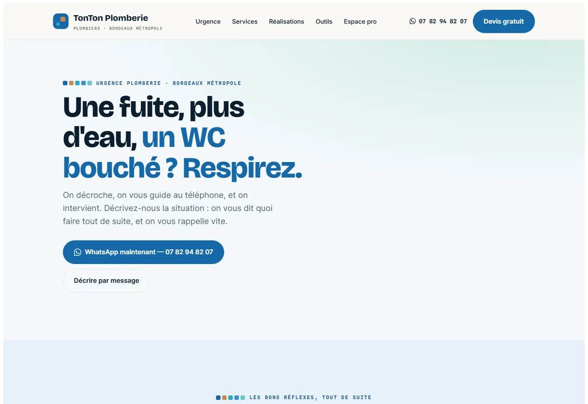 Aperçu de l'outil de diagnostic d'urgence plomberie