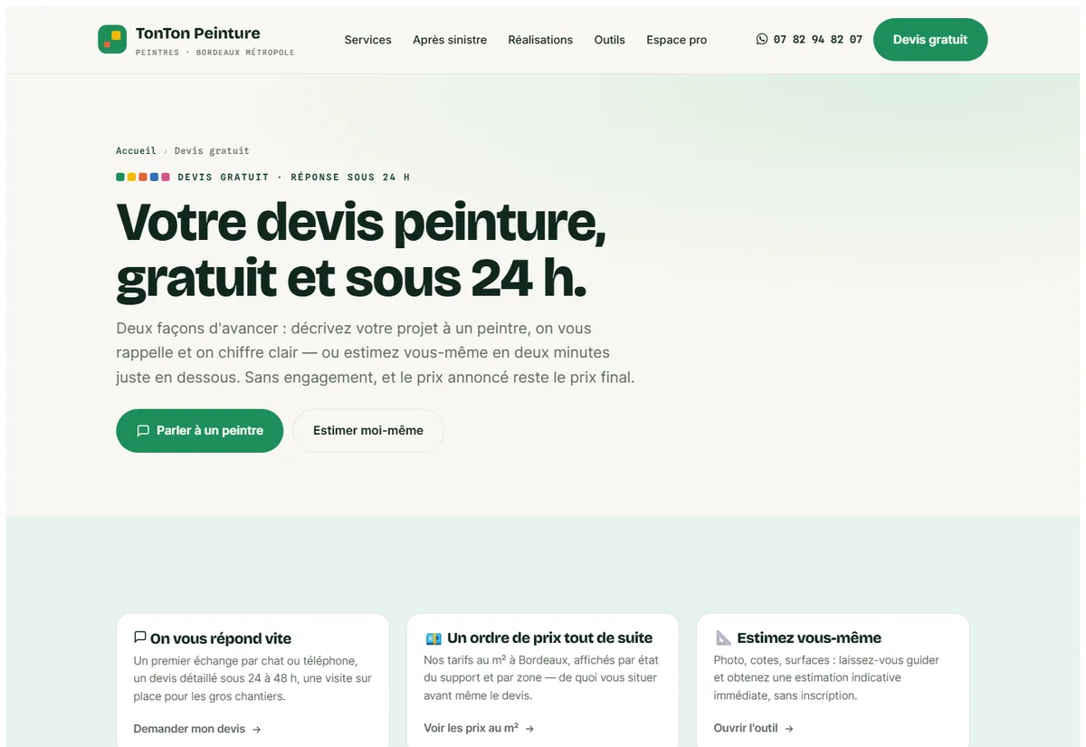 Aperçu de l'estimateur de devis peinture