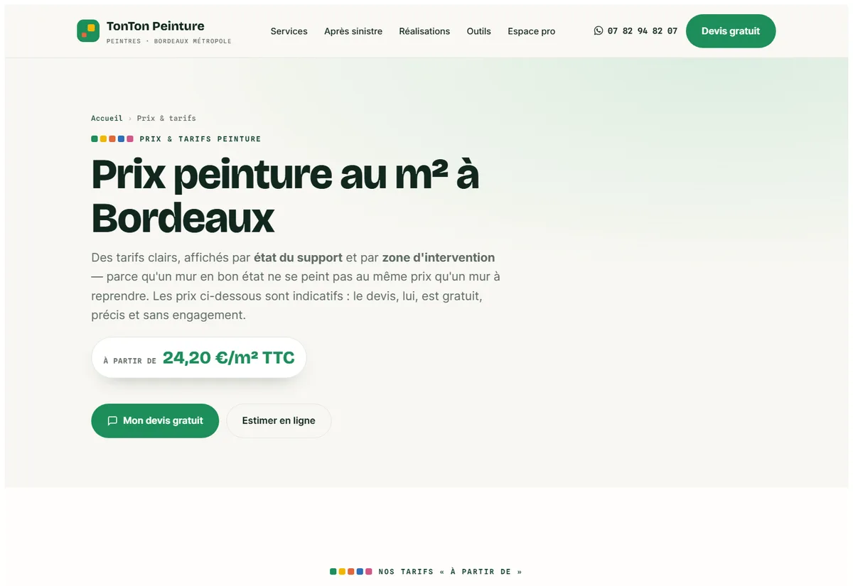 Aperçu du simulateur de prix peinture